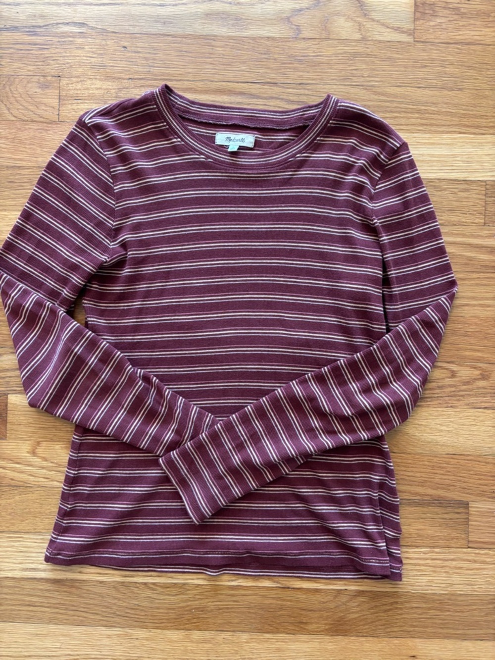 Madewell Burgundy and Cream Striped Long Sleeve Tee